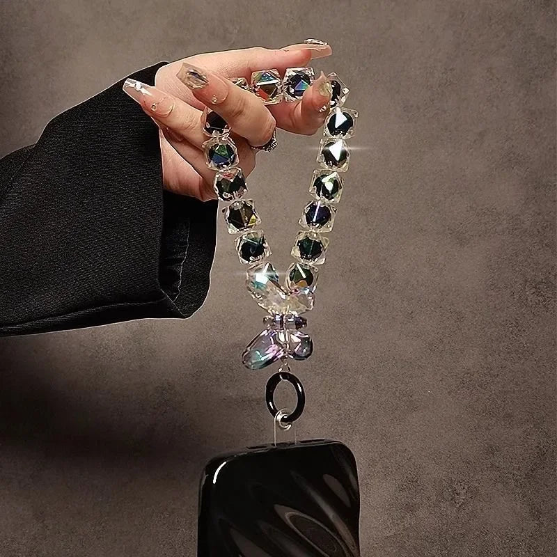 Stylish Glitter Bling Crystal Bead Phone Strap Charm Pendant Bracelet Girls Keychain Phone Accessories Purse Bag Pendants