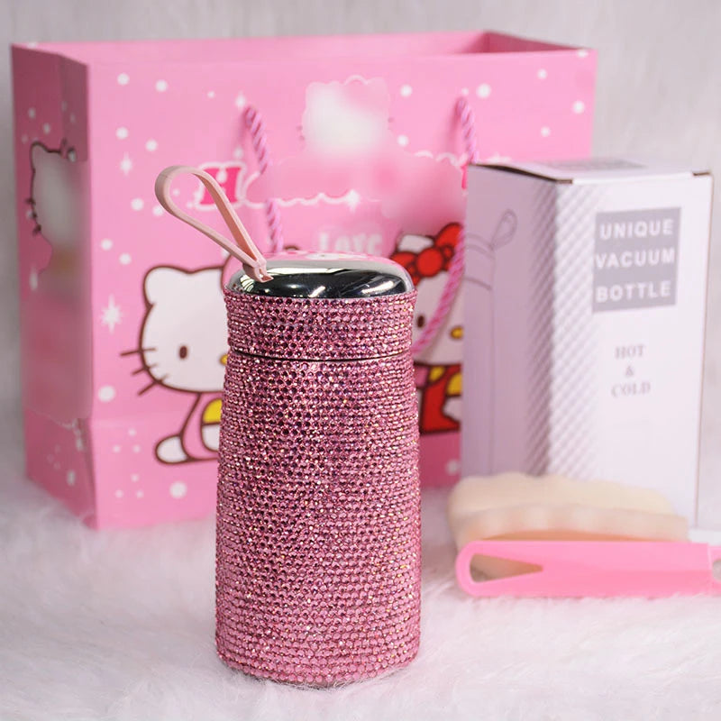 Double Stainless Steel Coffee Thermos Mug Mini Portable Bottle Car Vacuum Flask Travel Insulated Bottle Bling Cup Rhinestones