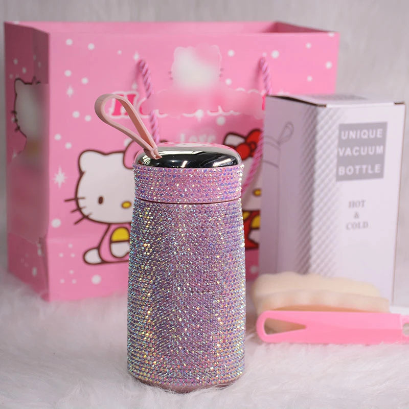 Double Stainless Steel Coffee Thermos Mug Mini Portable Bottle Car Vacuum Flask Travel Insulated Bottle Bling Cup Rhinestones